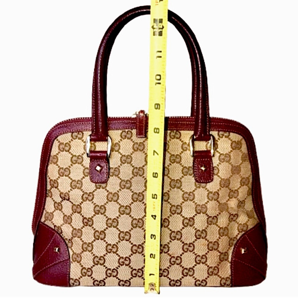 GUCCI GG Canvas Wine Leather Top Handle Dome Tote COA, GUCCI Dust Bag MINT COND - Picture 13 of 17